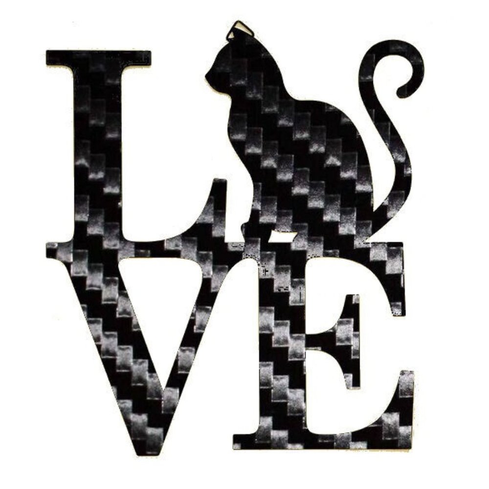 4 Pack Cat Love Sticker Black Carbon Fiber Vinyl Decal Logo Laptop Window